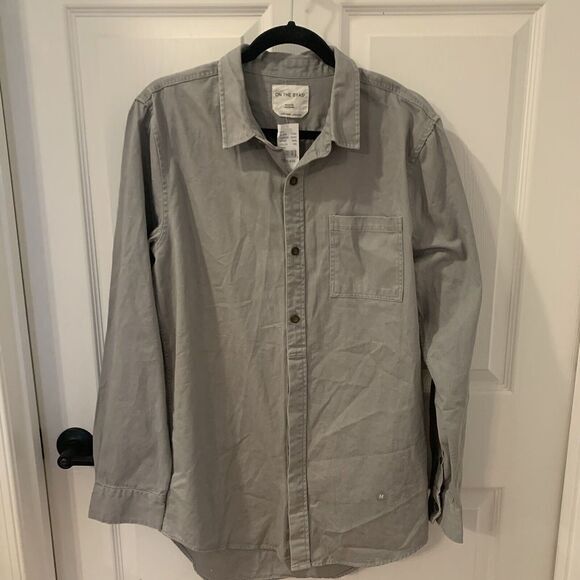 On the‎ Byas Button Shirt Mens Gray Long Sleeve 100% Cotton Size Med Long - Picture 1 of 7